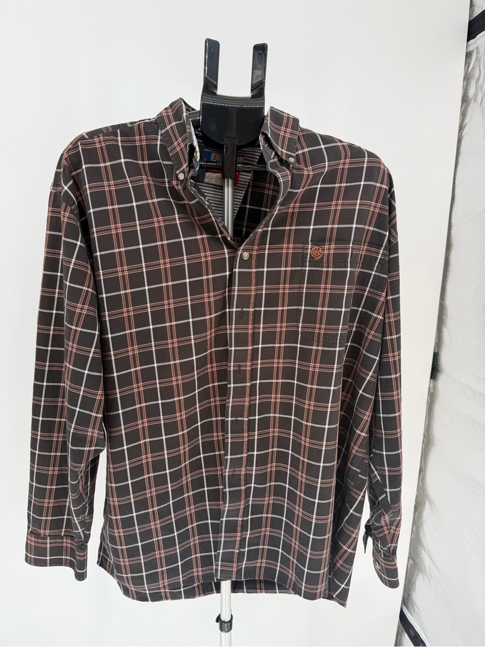 Wrangler George strait Brown and Rust Plaid Button-Down Shirt XL cotton